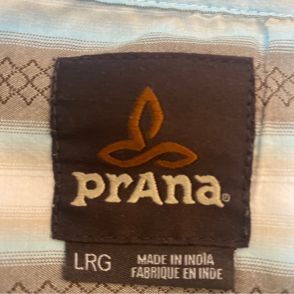 prAna Breathe Button-Up Short-Sleeve Striped Shirt Men’s Large - Multi Stripe - Picture 2 of 11